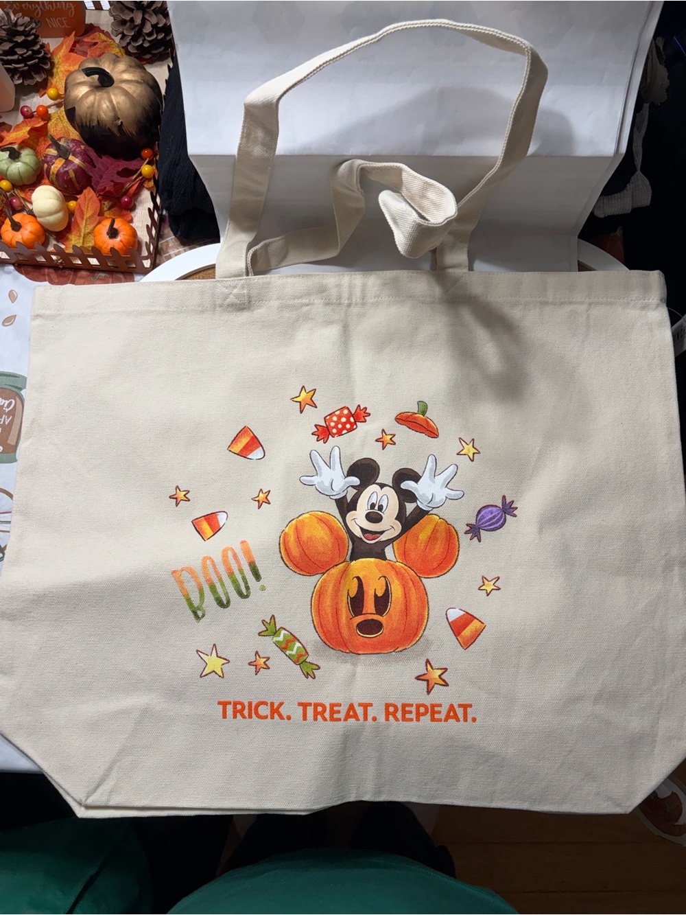 Disney Halloween Canvas Tote Bag - Cream with Orange, Purple, Green Accents
